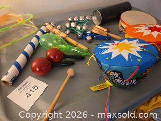 MaxSold Auction: Musical Instruments: Multicolor Kids Percussion Set with Maracas, Drums, Tambourine, & Light0up Batons - Los Angeles  (California, USA) SELLER MANAGED Estate Sale Online Auction - Granville Avenue