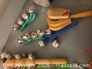 MaxSold Auction: Musical Instruments: Multicolor Kids Percussion Set with Maracas, Drums, Tambourine, & Light0up Batons - Los Angeles  (California, USA) SELLER MANAGED Estate Sale Online Auction - Granville Avenue
