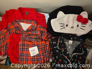 MaxSold Auction: PJ's for all!  Hello Kitty - adult Onsie, Plaid set,  Christmas Purple set & Red set.  - Los Angeles  (California, USA) SELLER MANAGED Estate Sale Online Auction - Granville Avenue
