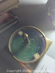 MaxSold Auction: Very Rare Antique Brass and Glass Dice Spinner Shaker with Felt Base atop a wood box - Los Angeles  (California, USA) SELLER MANAGED Estate Sale Online Auction - Granville Avenue