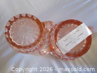 MaxSold Auction: Pink Sugar Bowl & Creamer Set Jeanette Windsor Diamond Pattern 1930-1940 - San Bruno (California, USA) SELLER MANAGED Downsizing Online Auction - 2nd Avenue