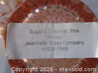 MaxSold Auction: Pink Sugar Bowl & Creamer Set Jeanette Windsor Diamond Pattern 1930-1940 - San Bruno (California, USA) SELLER MANAGED Downsizing Online Auction - 2nd Avenue