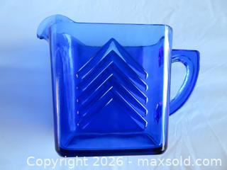 MaxSold Auction: Two Vintage Hazel Atlas Glass Pitchers Cobalt Blue Chevron Pattern Depression Glass.   - San Bruno (California, USA) SELLER MANAGED Downsizing Online Auction - 2nd Avenue
