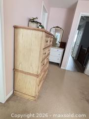 MaxSold Auction: 1970 Oak tall boy dresser, Solid Wood, 5 Drawers, Pink Accents - Ottawa (Ontario, Canada) SELLER MANAGED Moving Online Auction -  Demeter Street