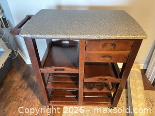 MaxSold Auction: Espresso Solid Wood Bar Cart with Real Granite Top - Ottawa (Ontario, Canada) SELLER MANAGED Moving Online Auction -  Demeter Street