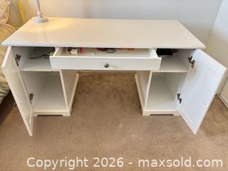 MaxSold Auction: IKEA White Painted Desk with Side Cabinets and Upholstered Chair - Ottawa (Ontario, Canada) SELLER MANAGED Moving Online Auction -  Demeter Street