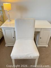 MaxSold Auction: IKEA White Painted Desk with Side Cabinets and Upholstered Chair - Ottawa (Ontario, Canada) SELLER MANAGED Moving Online Auction -  Demeter Street
