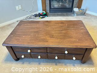 MaxSold Auction: Solid Oak Espresso Coffee Table with Multiple Drawers - Ottawa (Ontario, Canada) SELLER MANAGED Moving Online Auction -  Demeter Street