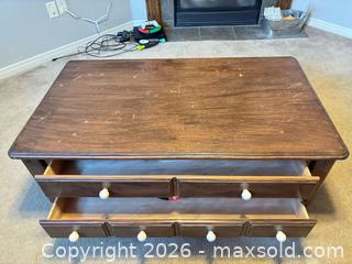 MaxSold Auction: Solid Oak Espresso Coffee Table with Multiple Drawers - Ottawa (Ontario, Canada) SELLER MANAGED Moving Online Auction -  Demeter Street