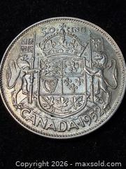 MaxSold Auction: 1952 Canadian 50-Cent Silver Coin (11.67g). Vintage coin. - Toronto (Ontario, Canada) PARTNER MANAGED Downsizing Online Auction - Yonge Street