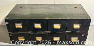 MaxSold Auction: Vintage 4 Drawer Apothecary or Library/ Postcard Metal Storage Cabinet x 2 - Burlington (Ontario, Canada) SELLER MANAGED Estate Sale Online Auction - Fairview Street (STORAGE)