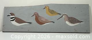 MaxSold Auction: Vintage Acadian Folk Art Birds Painting on Wood Plank By Bob Chivers (a) - Burlington (Ontario, Canada) SELLER MANAGED Estate Sale Online Auction - Fairview Street (STORAGE)