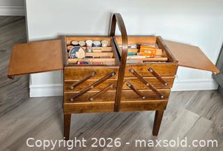 MaxSold Auction: Vintage Wood Accordion Style Sewing Box Including Contents - Burlington (Ontario, Canada) SELLER MANAGED Estate Sale Online Auction - Fairview Street (STORAGE)