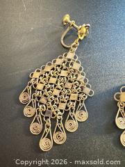 MaxSold Auction: Antique sterling silver filigree earrings & brooch  - Markham (Ontario, Canada) SELLER MANAGED Downsizing Online Auction - Loring Crescent