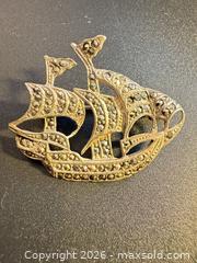 MaxSold Auction: Sterling silver marcasite ship brooch  - Markham (Ontario, Canada) SELLER MANAGED Downsizing Online Auction - Loring Crescent