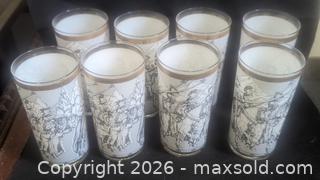 MaxSold Auction: 8 Heraldic Medeival Knights "Camelot" Pristine Drinking Glass Set - Toronto (Ontario, Canada) PARTNER MANAGED Reseller Online Auction - Railside Road