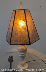 MaxSold Auction: Antique Alabaster Column Table Lamp With Mica Shade Working  - Toronto (Ontario, Canada) PARTNER MANAGED Reseller Online Auction - Railside Road