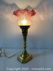 MaxSold Auction: Antique Brass Table Lamp Frosted Cranberry Art Glass Shade Working - Toronto (Ontario, Canada) PARTNER MANAGED Reseller Online Auction - Railside Road