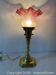 MaxSold Auction: Antique Brass Table Lamp Frosted Cranberry Art Glass Shade Working - Toronto (Ontario, Canada) PARTNER MANAGED Reseller Online Auction - Railside Road
