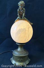 MaxSold Auction: Antique Bronzed Metal Figural Leaping Boy On Alabaster Shade Table Lamp Working - Toronto (Ontario, Canada) PARTNER MANAGED Reseller Online Auction - Railside Road