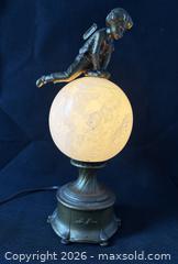 MaxSold Auction: Antique Bronzed Metal Figural Leaping Boy On Alabaster Shade Table Lamp Working - Toronto (Ontario, Canada) PARTNER MANAGED Reseller Online Auction - Railside Road