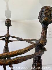 MaxSold Auction: Brutalist Style 3 Embracing Metal  Figures Circular Glass Top Pedestal Table - Toronto (Ontario, Canada) PARTNER MANAGED Reseller Online Auction - Railside Road