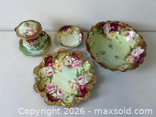 MaxSold Auction: C.1900 Art Nouveau MZ Austria Fine Porcelain Serving Set Lidded Tea Milk Jar +Serving Tray Salad Bowl Etc - Toronto (Ontario, Canada) PARTNER MANAGED Reseller Online Auction - Railside Road