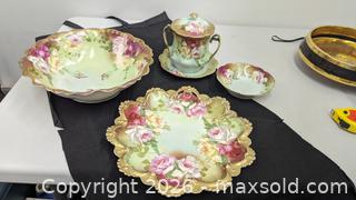MaxSold Auction: C.1900 Art Nouveau MZ Austria Fine Porcelain Serving Set Lidded Tea Milk Jar +Serving Tray Salad Bowl Etc - Toronto (Ontario, Canada) PARTNER MANAGED Reseller Online Auction - Railside Road