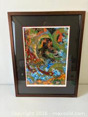 MaxSold Auction: "The Kingdom of the Dragon"  Mongolian artist Zayasaikhan Sambuu Vibrant Framed Woodblock 24/40 Artist Signed 2016 - Toronto (Ontario, Canada) PARTNER MANAGED Reseller Online Auction - Railside Road