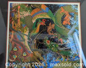 MaxSold Auction: "The Kingdom of the Dragon"  Mongolian artist Zayasaikhan Sambuu Vibrant Framed Woodblock 24/40 Artist Signed 2016 - Toronto (Ontario, Canada) PARTNER MANAGED Reseller Online Auction - Railside Road