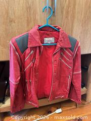 MaxSold Auction: Michael Jackson thriller candy red vintage leather zipper jacket  - Almonte (Ontario, Canada) SELLER MANAGED Downsizing Online Auction - River Road
