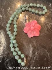 MaxSold Auction: Hawaiian Style GreenJade Beaded Necklace with Pink Flower Jade Pendant Sterling 925 - Pickering (Ontario, Canada) PARTNER MANAGED Estate Sale Online Auction - Granite Court