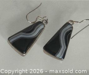 MaxSold Auction: Modern Sterling Silver 925 Dangle Earrings with Banded Agate/Onyx - Pickering (Ontario, Canada) PARTNER MANAGED Estate Sale Online Auction - Granite Court