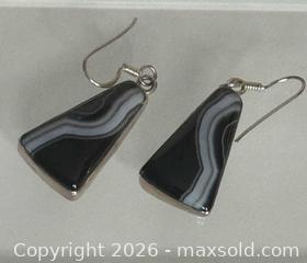 MaxSold Auction: Modern Sterling Silver 925 Dangle Earrings with Banded Agate/Onyx - Pickering (Ontario, Canada) PARTNER MANAGED Estate Sale Online Auction - Granite Court