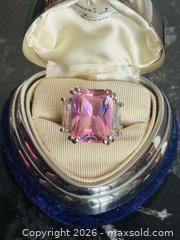 MaxSold Auction: OMG!! Sterling Silver Ring 925 Chunky Cocktail with Pink Emerald-Cut Stone - Pickering (Ontario, Canada) PARTNER MANAGED Estate Sale Online Auction - Granite Court