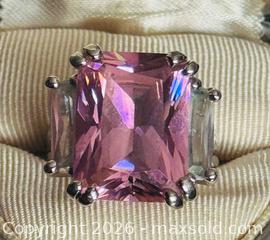 MaxSold Auction: OMG!! Sterling Silver Ring 925 Chunky Cocktail with Pink Emerald-Cut Stone - Pickering (Ontario, Canada) PARTNER MANAGED Estate Sale Online Auction - Granite Court