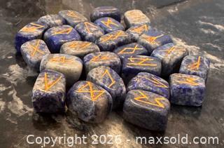 MaxSold Auction: Real Stone Handmade Sodalite Rune Stone Set — 25 Blue Runes NEW - Pickering (Ontario, Canada) PARTNER MANAGED Estate Sale Online Auction - Granite Court