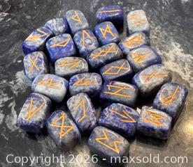 MaxSold Auction: Real Stone Handmade Sodalite Rune Stone Set — 25 Blue Runes NEW - Pickering (Ontario, Canada) PARTNER MANAGED Estate Sale Online Auction - Granite Court