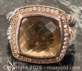 MaxSold Auction: Sterling Silver 925 DY Ring with Cushion-Cut Smoky Quartz & CZ Accents - Pickering (Ontario, Canada) PARTNER MANAGED Estate Sale Online Auction - Granite Court