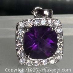 MaxSold Auction: Sterling Silver 925 Halo Pendant with Purple Simulated Gemstone Rhinestone CZ - Pickering (Ontario, Canada) PARTNER MANAGED Estate Sale Online Auction - Granite Court
