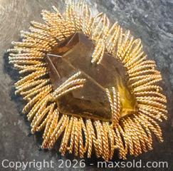 MaxSold Auction: Stunning Vintage Gold Finish Starburst Brooch with Amber Glass/Crystal Modernist - Pickering (Ontario, Canada) PARTNER MANAGED Estate Sale Online Auction - Granite Court