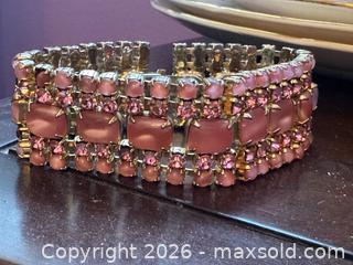 MaxSold Auction: Vintage 1960s Gold Finish Bracelet with Pink Rhinestones & Glass Cabochons - Pickering (Ontario, Canada) PARTNER MANAGED Estate Sale Online Auction - Granite Court