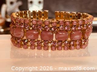 MaxSold Auction: Vintage 1960s Gold Finish Bracelet with Pink Rhinestones & Glass Cabochons - Pickering (Ontario, Canada) PARTNER MANAGED Estate Sale Online Auction - Granite Court