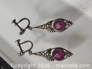 MaxSold Auction: Vintage Antique  Sterling Silver 925 Art Deco Pink Paste Glass Screw-Back Clip-On Earrings - Pickering (Ontario, Canada) PARTNER MANAGED Estate Sale Online Auction - Granite Court