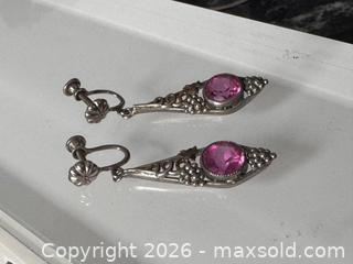 MaxSold Auction: Vintage Antique  Sterling Silver 925 Art Deco Pink Paste Glass Screw-Back Clip-On Earrings - Pickering (Ontario, Canada) PARTNER MANAGED Estate Sale Online Auction - Granite Court