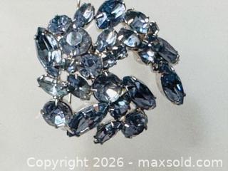 MaxSold Auction: Vintage Blue Rhinestone Silver-Tone "Sherman Style" Metal Brooch - Pickering (Ontario, Canada) PARTNER MANAGED Estate Sale Online Auction - Granite Court