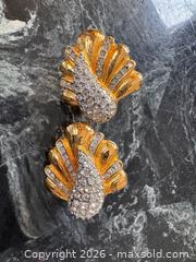 MaxSold Auction: Vintage Butler Fifth Ave Collection Gold-Plated Floral Statement Clip-On Earrings with Rhinestones - Pickering (Ontario, Canada) PARTNER MANAGED Estate Sale Online Auction - Granite Court