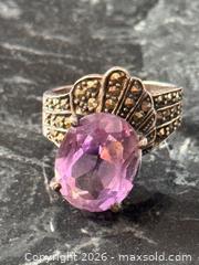 MaxSold Auction: Vintage Fancy Art Deco Style Sterling Silver 925 Amethyst Ring Marcasite - Pickering (Ontario, Canada) PARTNER MANAGED Estate Sale Online Auction - Granite Court