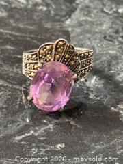 MaxSold Auction: Vintage Fancy Art Deco Style Sterling Silver 925 Amethyst Ring Marcasite - Pickering (Ontario, Canada) PARTNER MANAGED Estate Sale Online Auction - Granite Court