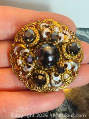 MaxSold Auction: Vintage Fancy Gold Filigree Finish West Germany Crystal Brooch  - Pickering (Ontario, Canada) PARTNER MANAGED Estate Sale Online Auction - Granite Court